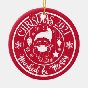 Personalised Funny 2021 Masked & Merry Christmas Ceramic Tree Decoration