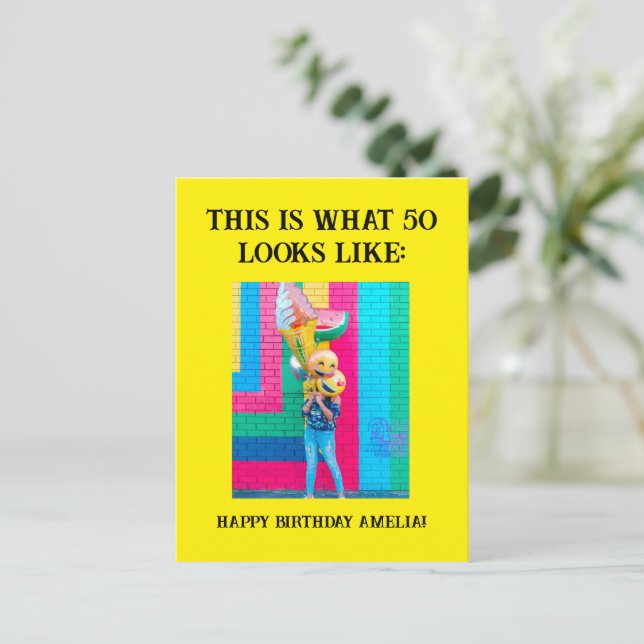 Personalised Funny 50th Milestone Birthday Postcard (Standing Front)