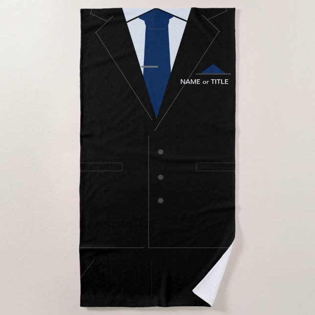 Personalised Funny Beach Towel Busines Black Suit (Front)