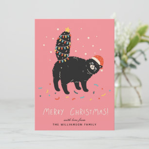 Personalised Funny Black Cat Christmas Tree Holiday Card