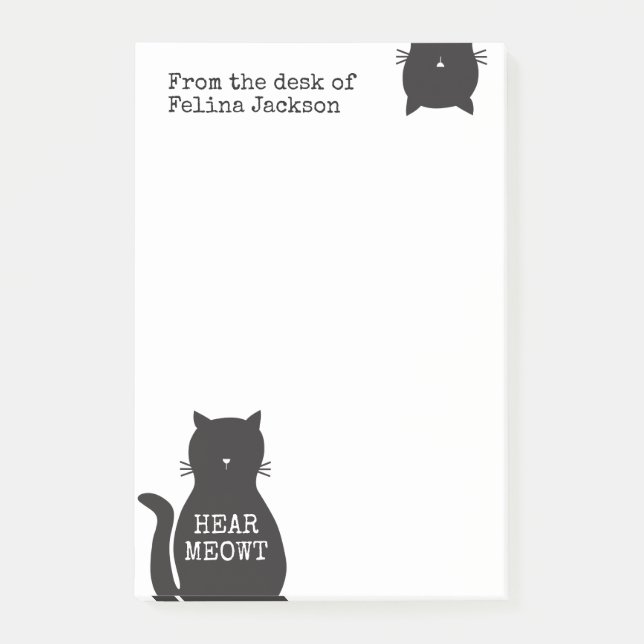 Personalised Funny Black Cat Hear Meowt Post-it Notes (Front)
