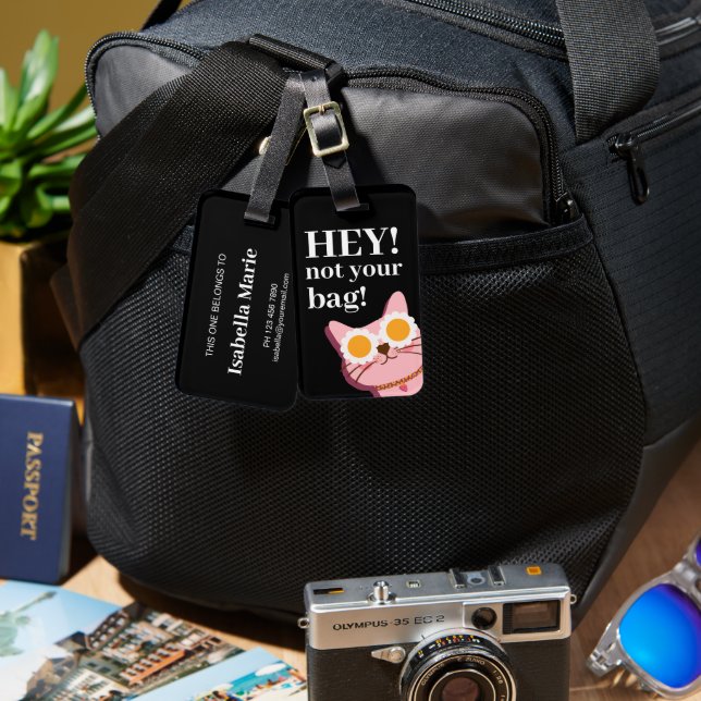 Personalised Funny Black Cat Luggage Tag (Front & Back)