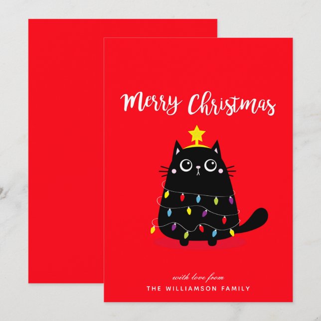 Personalised Funny Black Cat Merry Christmas Card (Front/Back)