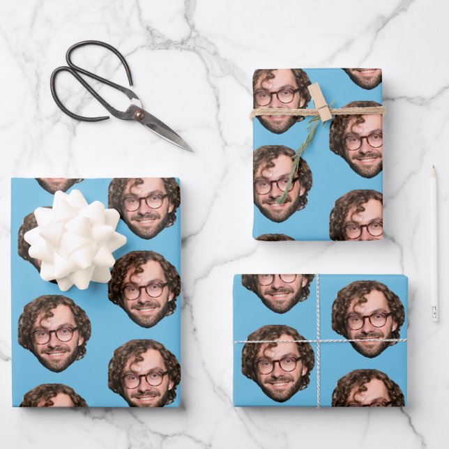 Personalised Funny Blue Custom Face Photo Wrapping Paper Sheet (Front)