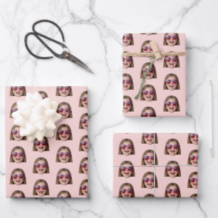 Personalised Funny Blush Pink Custom Face Photo Wrapping Paper Sheet