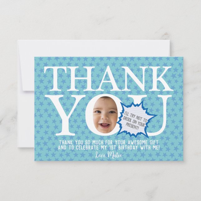 Personalised Funny boy's birthday | 4 photo Thank You Card (Front)