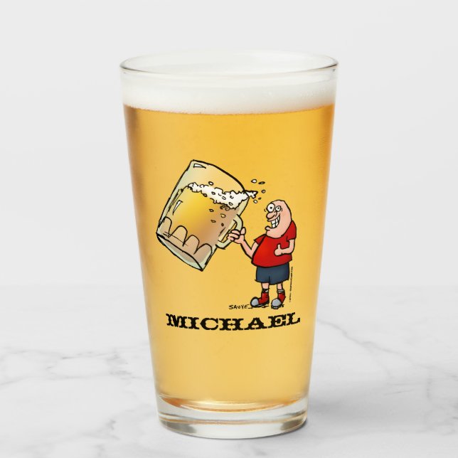 Personalised Funny Cartoon Beer Guy Glass (Front Filled)