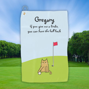 Personalised Funny Cartoon Cat Golf Joke Golf Towel