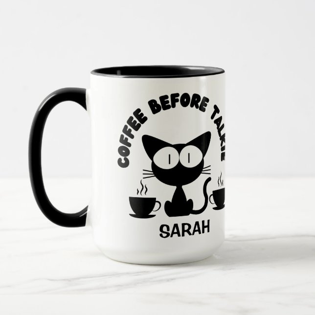 Personalised Funny Cat and Coffee Quote  Mug (Left)