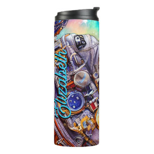 Personalised Funny Cat in Action   Astronaut Cat Thermal Tumbler