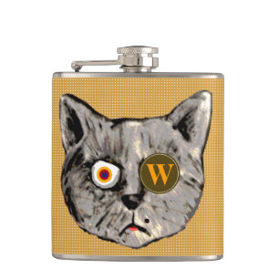 personalised funny cat monogram hip flask
