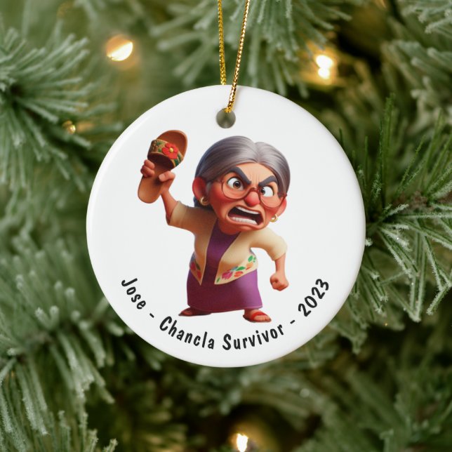 Personalised Funny Chancla Survivor Navidad Ceramic Tree Decoration (Tree)