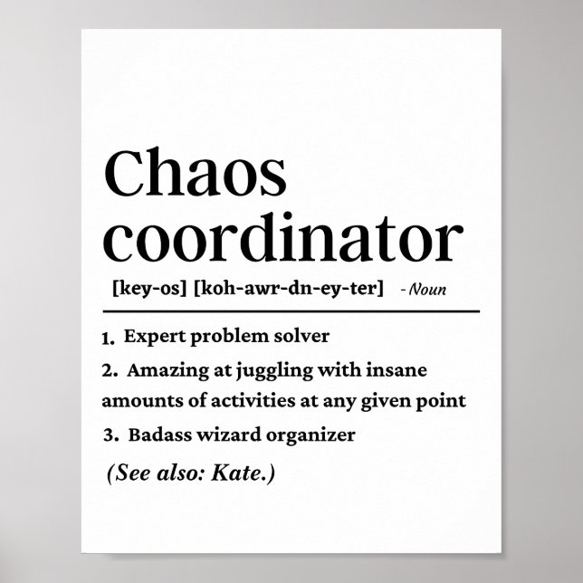 Personalised Funny Chaos Coordinator Definition Poster (Front)