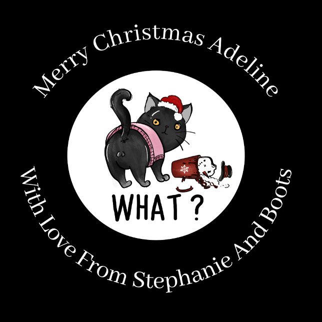 Personalised Funny Christmas Cat On Black Wrapping Paper (Creator Uploaded)