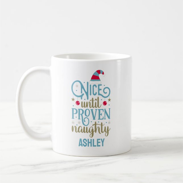 Personalised Funny Christmas Naughty or Nice Coffe Coffee Mug (Left)