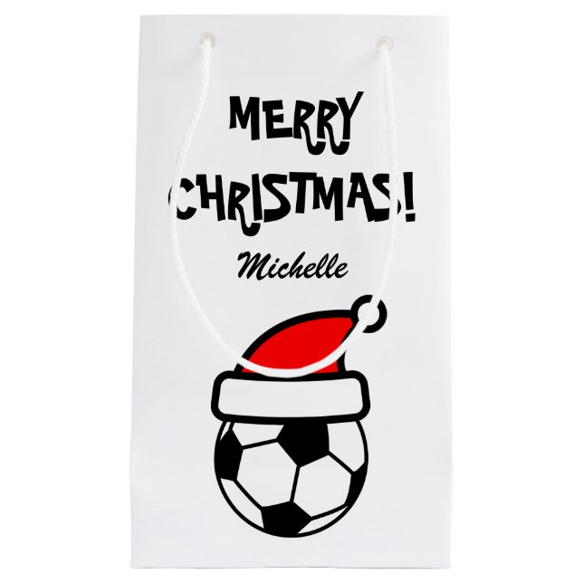 Personalised funny Christmas soccer ball Holiday Small Gift Bag (Front)