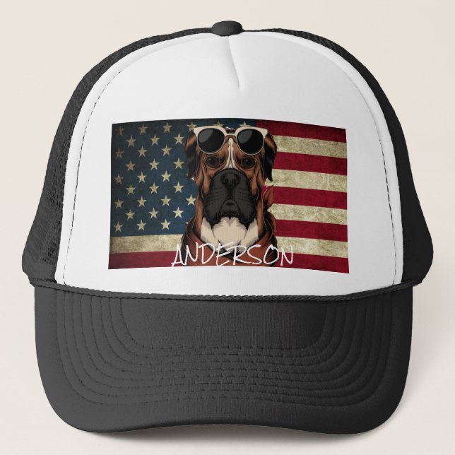 Personalised  funny cute Boxer Trucker Hat (Front)