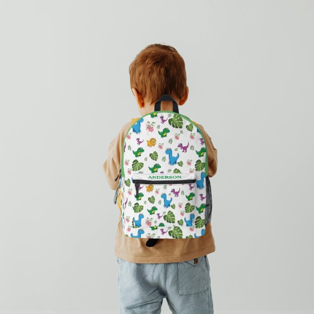 Personalised Funny Dinosaur, leaves Pattern  Printed Backpack (Creator Uploaded)