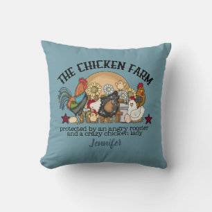 Personalised Funny Dusty Blue Chicken Farm   Cushion