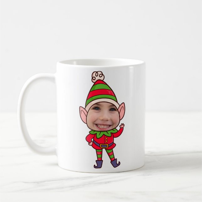 Personalised Funny Elf Photo Face - Christmas Gift Coffee Mug (Left)