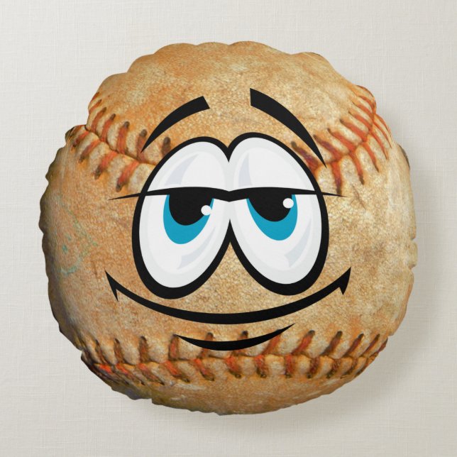 Personalised Funny Face Baseball Sport Round Cushion (Front)