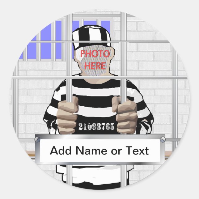 Personalised funny face Convict template Classic Round Sticker (Front)