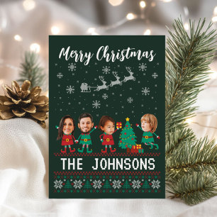 Personalised Funny Face Photo Christmas Elf Family Holiday Card