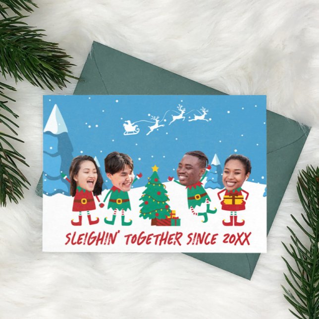 Personalised Funny Face Photo Christmas Elf Holiday Card (Creator Uploaded)