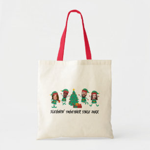 Personalised Funny Face Photo Christmas Elf Tote Bag