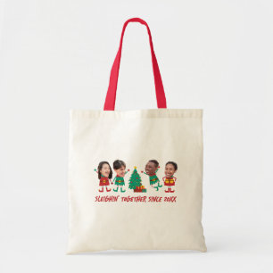 Personalised Funny Face Photo Christmas Elf Tote Bag