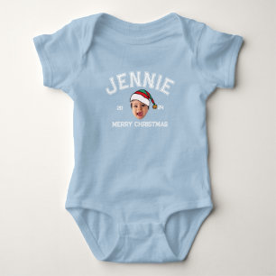 Personalised Funny Face Photo Santa Hat Christmas Baby Bodysuit