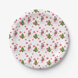 Personalised funny face photo snowman paper plate