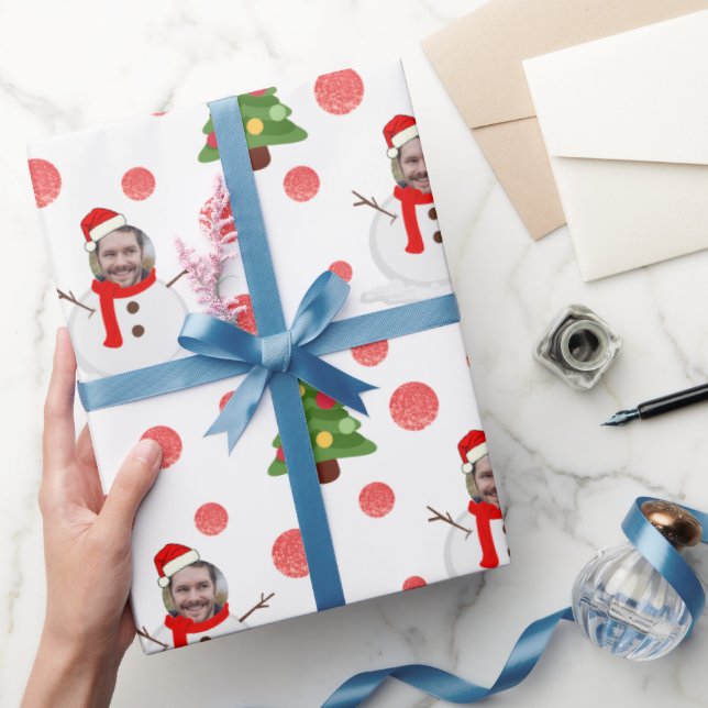 Personalised funny face photo snowman wrapping pap wrapping paper (Gifting)