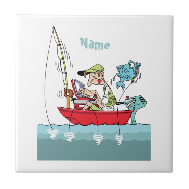 Personalised Funny Fishing Cartoon Tile (Front)