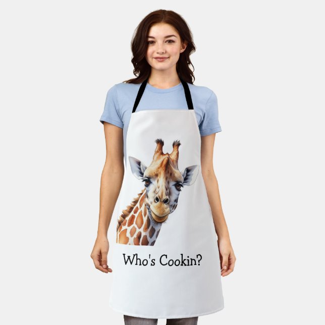 Personalised Funny Giraffe Lover's Apron (Worn)