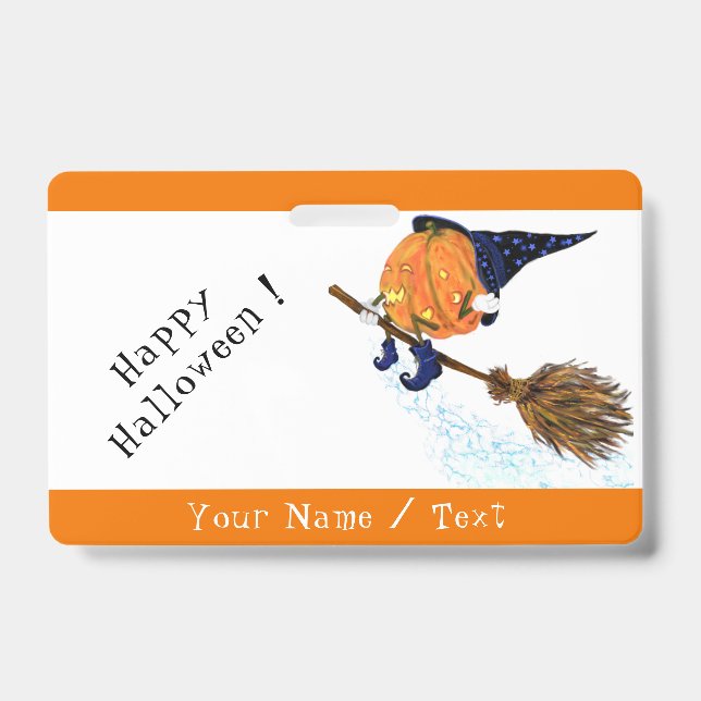 Personalised Funny Halloween Badge Witch Pumpkin ID Badge (Front)