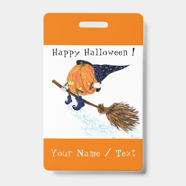 Personalised Funny Halloween Badges Witch Pumpkin ID Badge (Front)