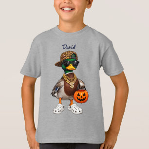 Personalised Funny Halloween Mallard Duck Leopard T-Shirt