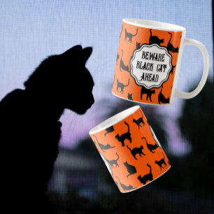 Personalised Funny Halloween Orange Black Cat Lady Coffee Mug