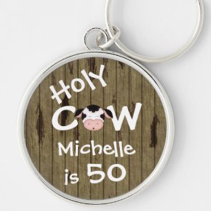 Personalised Funny Holy Cow 50th Birthday Keychain