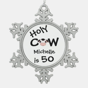Personalised Funny Holy Cow 50th Birthday Ornament