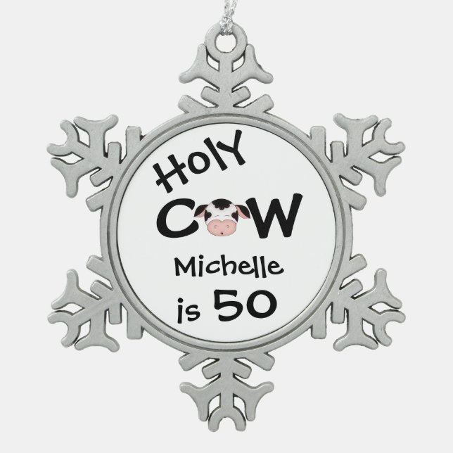 Personalised Funny Holy Cow 50th Birthday Ornament (Front)