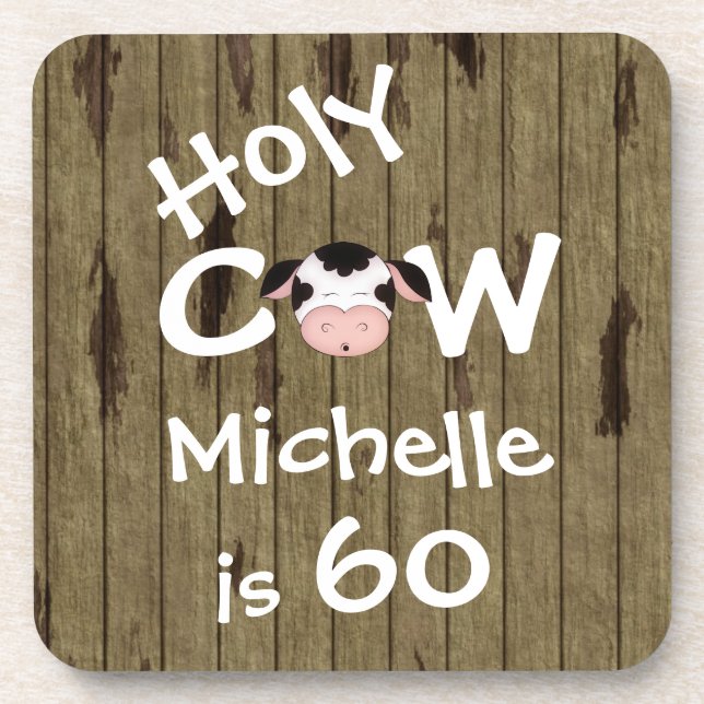 Personalised Funny Holy Cow 60th Birthday Humourou Coaster (Front)