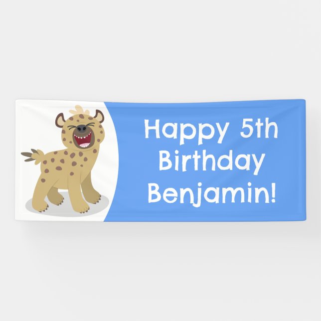 Personalised funny hyena laughing cartoon birthday banner (Horizontal)
