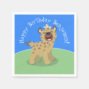 Personalised funny hyena laughing cartoon birthday napkin