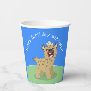 Personalised funny hyena laughing cartoon birthday paper cups