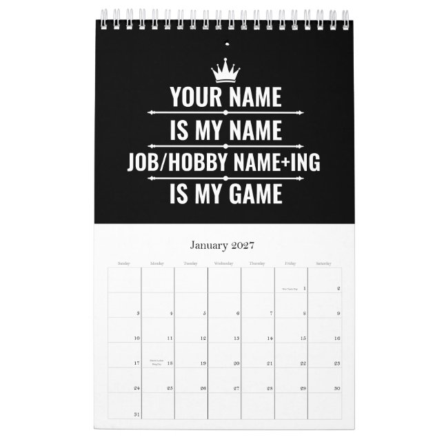 Personalised Funny Job and Hobby Name Calendar (Jan 2027)