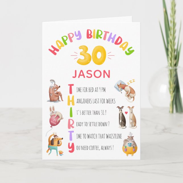 Personalised Funny Jokes Happy 30th Birthday Card (Front)