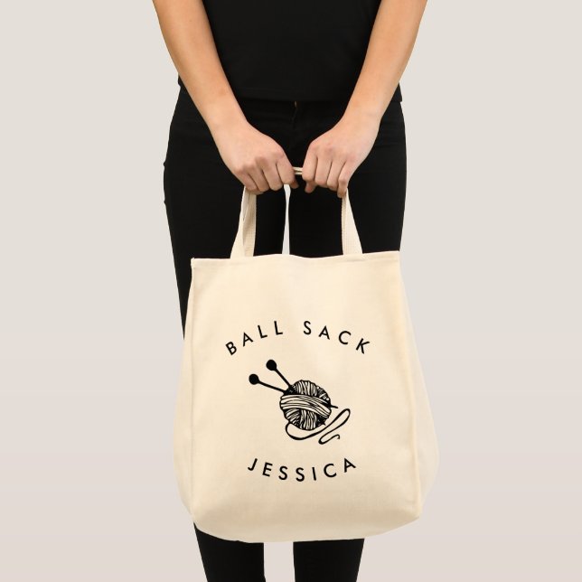 Personalised Funny Knitting Ball Sack Tote Bag (Front (Product))