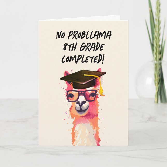 Personalised Funny Llama School Graduation Card (Front)